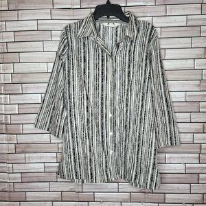 Alia Sport Women’s‎ 3/4 Sleeve Button Up Shirt 8 Black/Grey Stripes Career Work